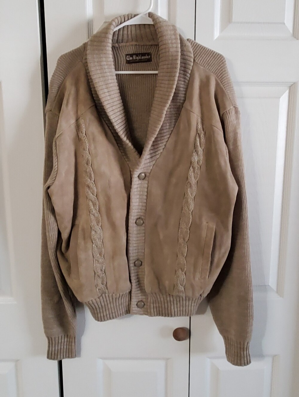 THE HIGHLANDER XL VINTAGE 1970/1980S. SUEDE LEATHER KNIT SWEATER JACKET. MENS